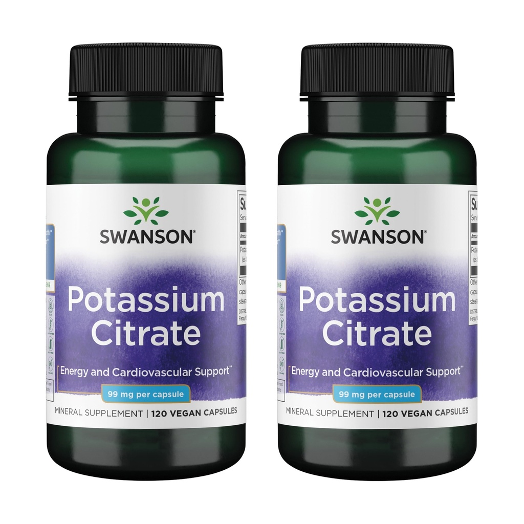 Swanson Kaliumcitraat - Mineral Supplement Promoting Heart Health & Energy Support - Aids Optimal nerve & Nierfunctie met natuurlijke ingrediënten - (120 Capsules, 99mg Each) (2 Pack)