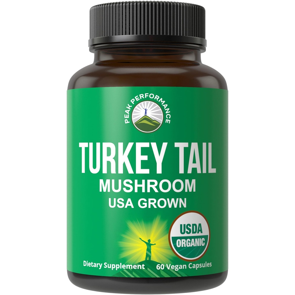 Peak Performance Biologische Turkije staart Capsules - USA Gegroeid Gemaakt met Real Turkey staart paddo. Immuunsysteem Ondersteuning Natuurlijk Geoogst Paddestoel Supplementen voor Immuniteit. Veganistisch supplement-extract