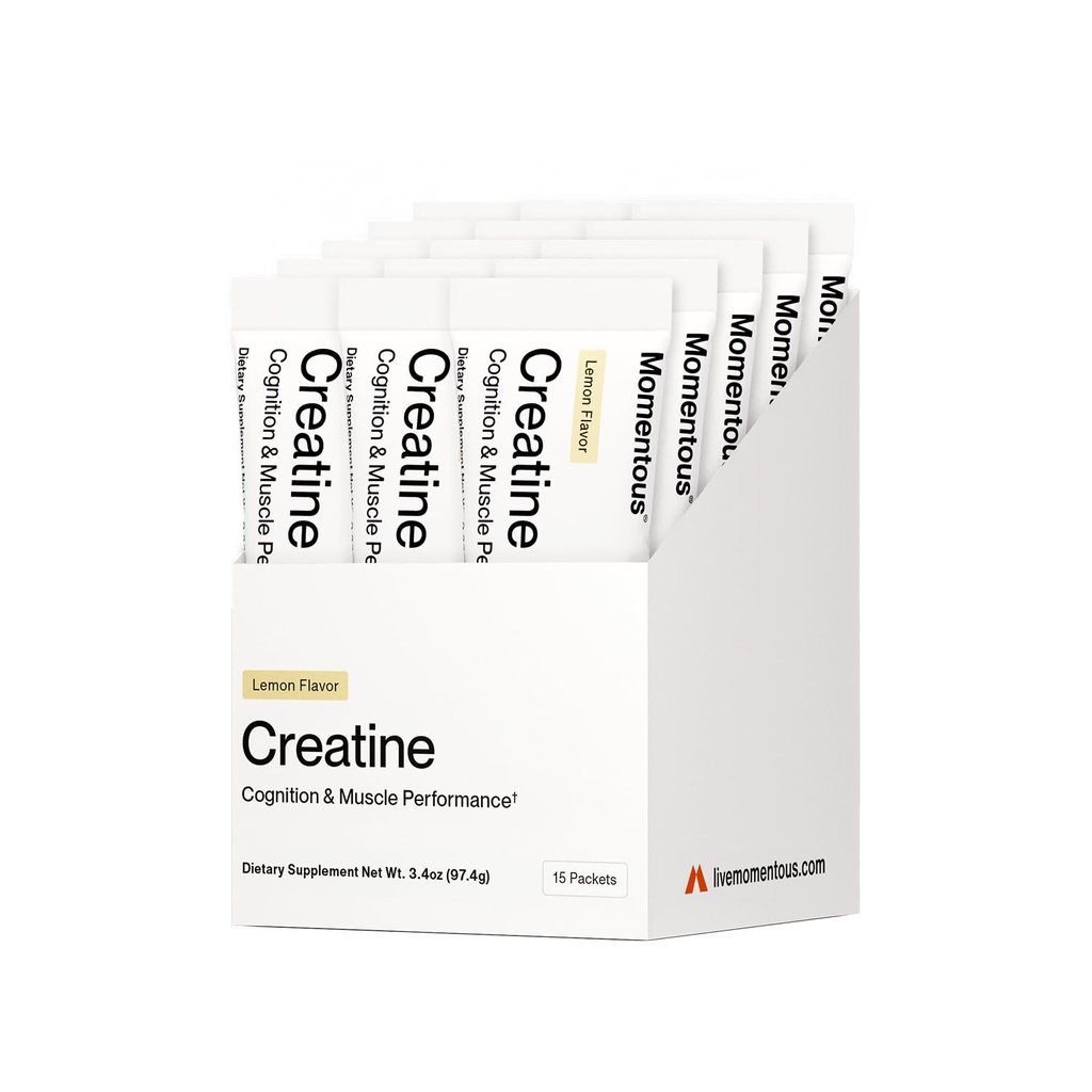 Momentous Creatine Lemon Monohydrate Powder - Creatine Powder - Supports Strength, Lean Muscle, & Recovery for Men & Women - NSF Certified for Sport - 6.49 g per Serving - 15 Servings