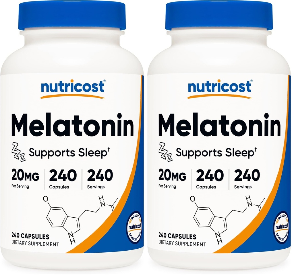 Nutricost Melatonine 20 mg, 240 capsules, non-GMO & glutenvrij (verpakking van 2)