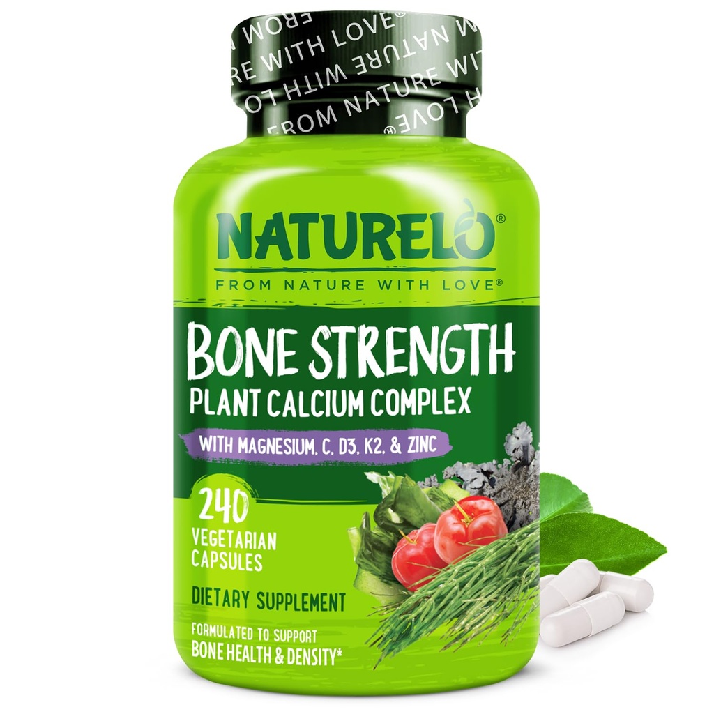 NATURELO Calciumsupplement - met vitamine C, vitamine D3, K2 en calcium Magnesiumzink voor botsterkte met calcium 600mg - plantaardige, 240 vegetarische capsules, non-GMO, soja en glutenvrije