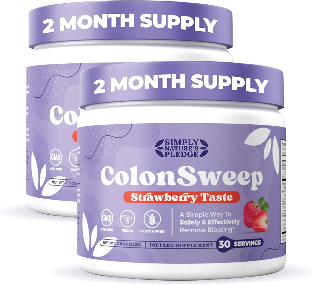 ColonSweep - Strawberry Flavored Probiotic Psyllium Husk Powder Colon Cleanser,7.8 oz. Fiber Supplement Ondersteuning voor Gut Health - Reiniging voor opgeblazen Relief & Detox- 30 Servings (pakket van 2)