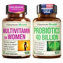 Multivitamin for Women with Vitamins and Minerals for Energy, Focus and Immune Health + Probiotics for Women & Men with Prebiotics – 40 Billion CFU Probiotics for Digestive & Gut Health