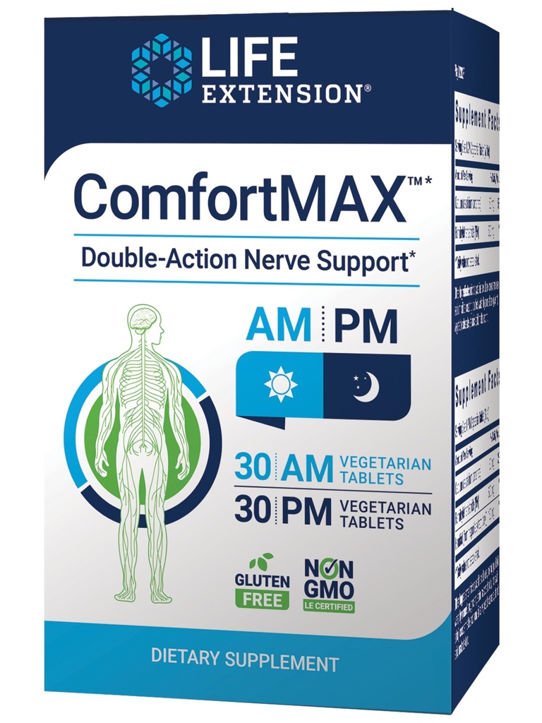 Extension de vie ComfortMAXTM, honokiol et pois pour le support et le soulagement de l'inconfort, sans gluten, sans OGM, végétarien, 60 comprimés