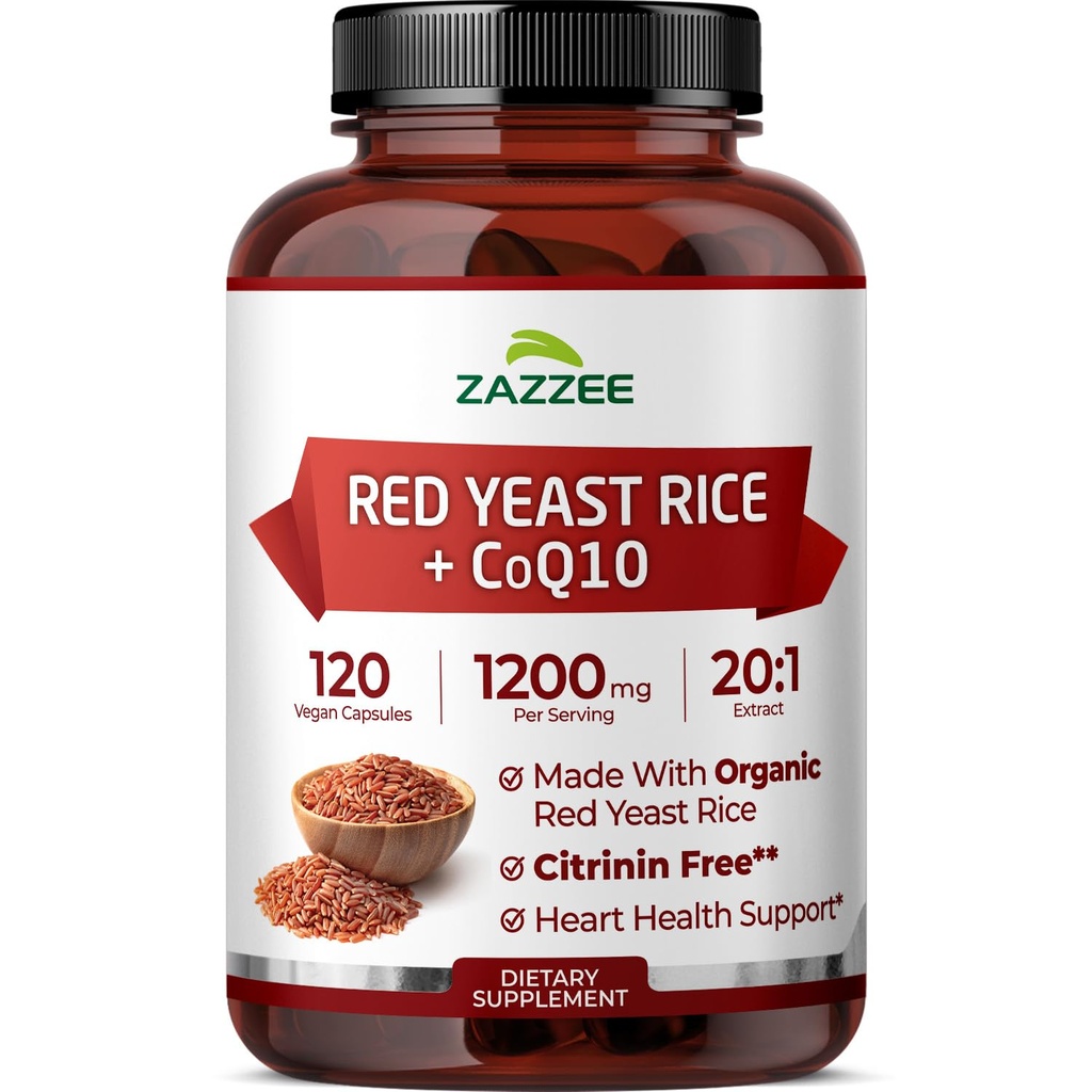 Extra sterkte Red Gist Rice met CoQ10 - 20X Geconcentreerd 1200mg Red Gist Rice Supplement met Niacin CoQ 10 en Bio Perine voor verbeterde absorptie - Non-GMO Vegan & ISO Lab Tested (75 porties)