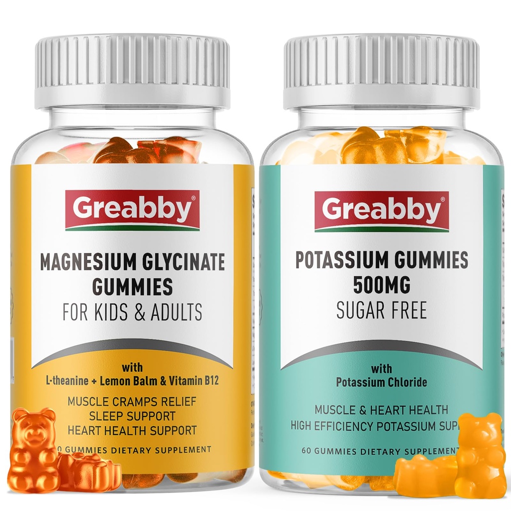 Kalium Magnesium Gummies, Kaliumchloride 500mg, Magnesium Glycinate 300mg, Minerale supplementen voor familie