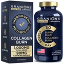 Granions Thermogénique Hydrolysed Collagen Burn - Acide hyaluronique, vitamine C - Cellulite Defense and Dermal Repair Multi Collagen Peptides Capsules pour femmes et hommes - 90 pilules