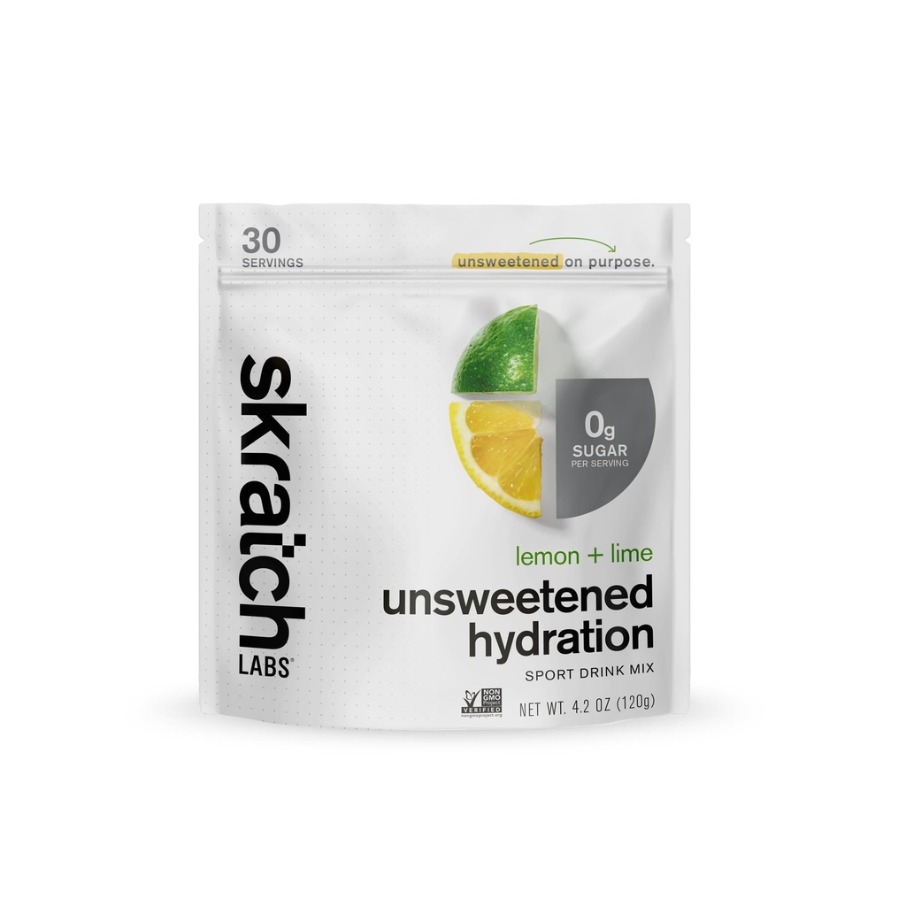 Skratch Labs Unsweetened Hydration Sport Drink Mix | Sugar Free | Electrolytes Booster | Lemon + Lime - 30 Servings | Non-GMO, Vegan, Kosher, Keto, Paleo