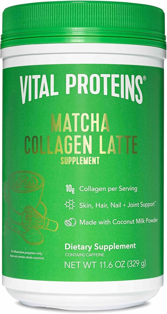 Vitale eiwitten Matcha Latten, Matcha Green Tea Collageen Latte Powder, L-Theanine & Cafeïne & MCTs - Ondersteuning van gezond haar, huid, nagels - Origineel
