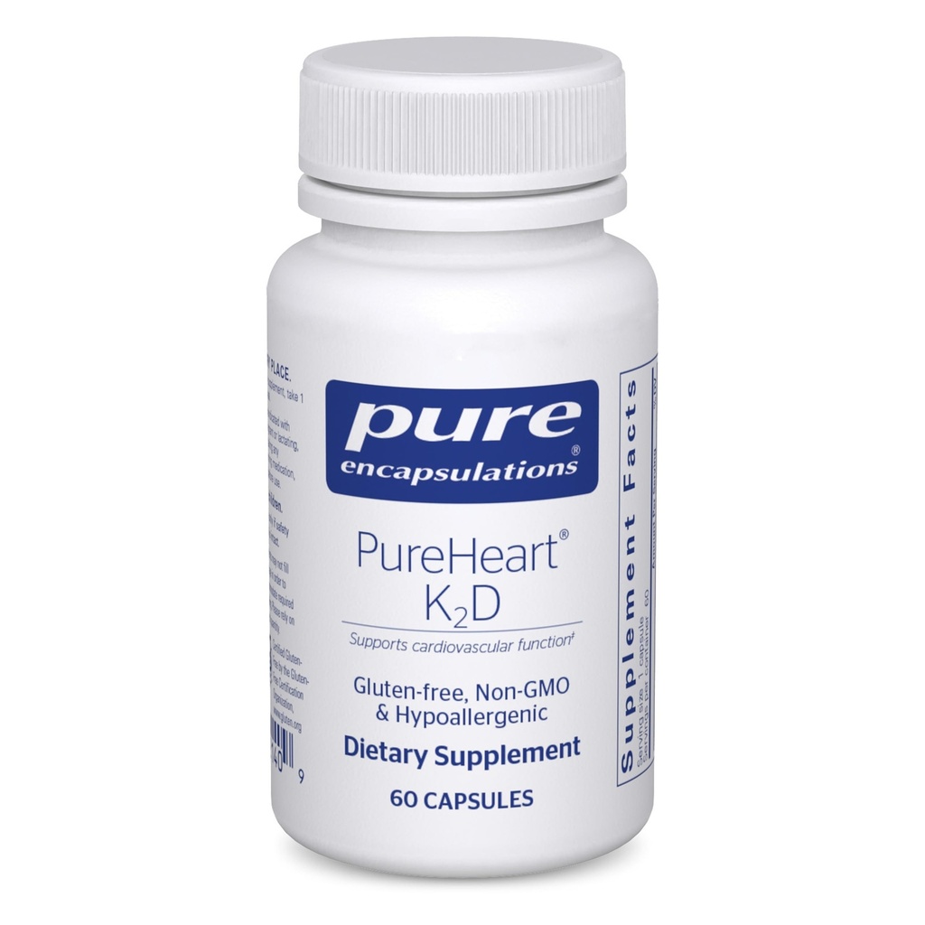 Encapsulations pures PureHeart K2D - Supplément santé cardiaque* - avec vitamine K2 & D3 - Cholecalciferol Vitamine D & MK-7 - Non-OGM & Végétarien - 60 Capsules