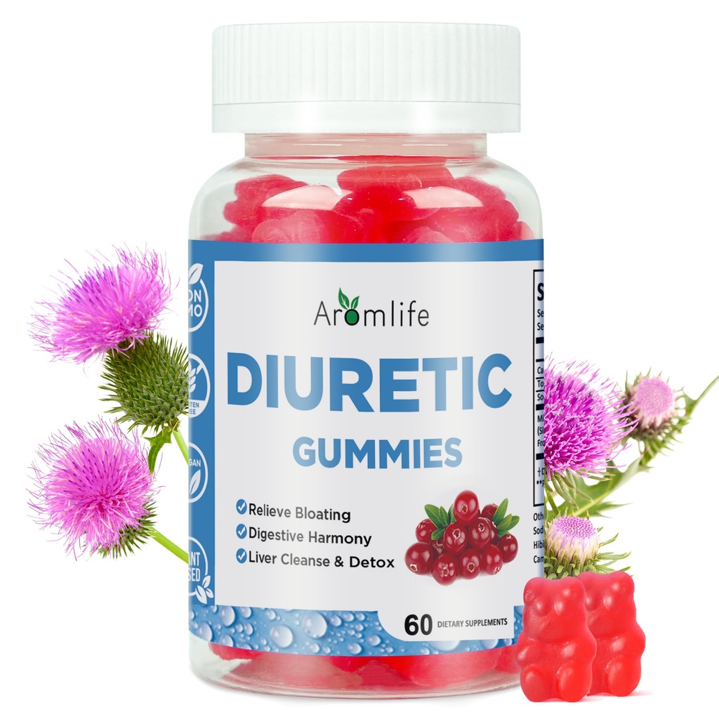 Aromlife Diuretic Retention Gummies for Water Retention & Bloat, Herbal Diuretic Water Away Gummies with Milk Thistle for Digestion, 60 Count Sugar-Free Vegan Fluid Balance Gummy for Men and Women