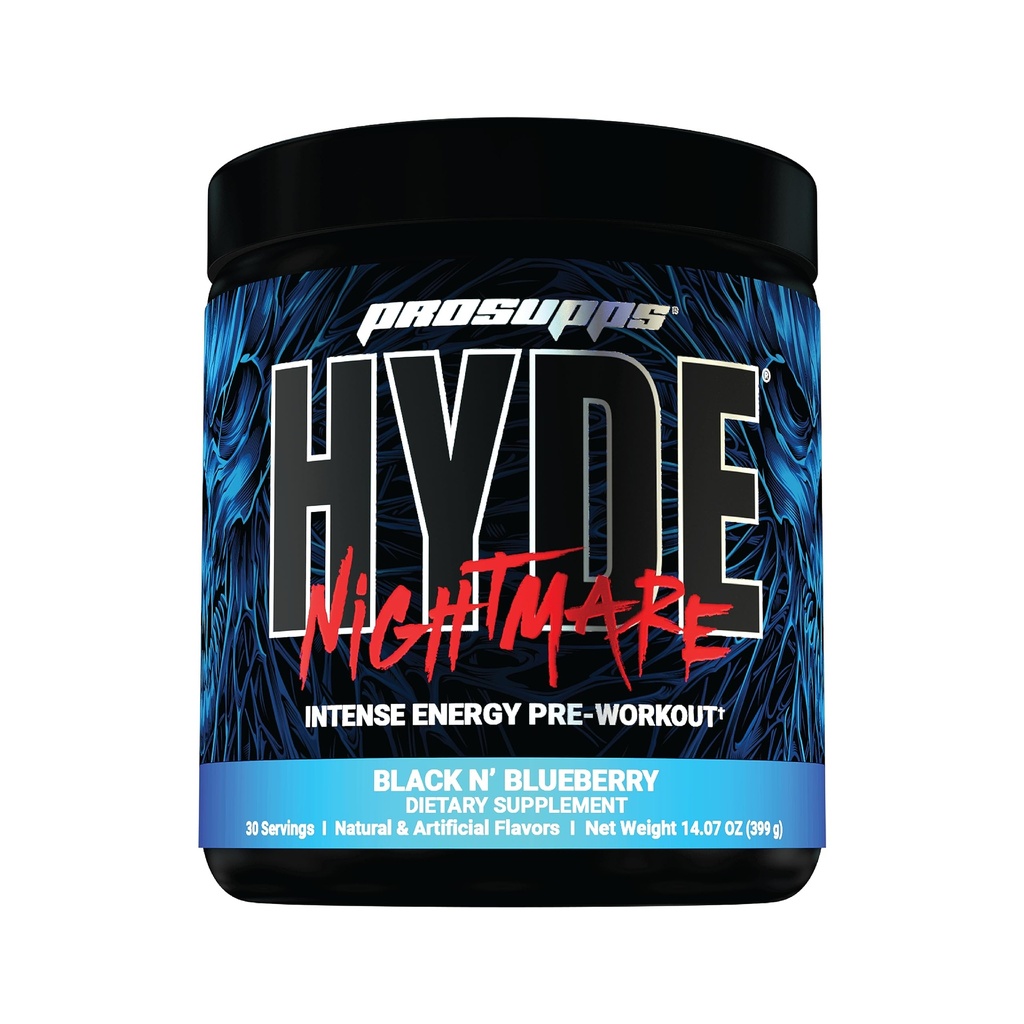 ProSupps Hyde Nightmare Pre-Workout Powder Energy Drink - Intense Energy, Mental Focus & High Performance, loaded with Citrulline, Beta Alanine, & Nootropics (30 Servings, Black N’ Blueberry)