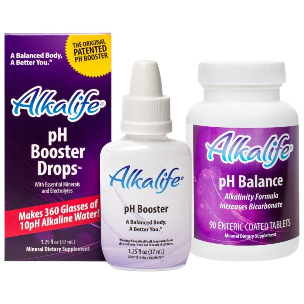 Alkalife pH Booster Drops & pH Balance Tablets | The First Patented Alkaline Water Booster to Neutralize Acid & Balance pH for Immune Support, Peak Performance, Detox, Overall Wellness – 1.25oz