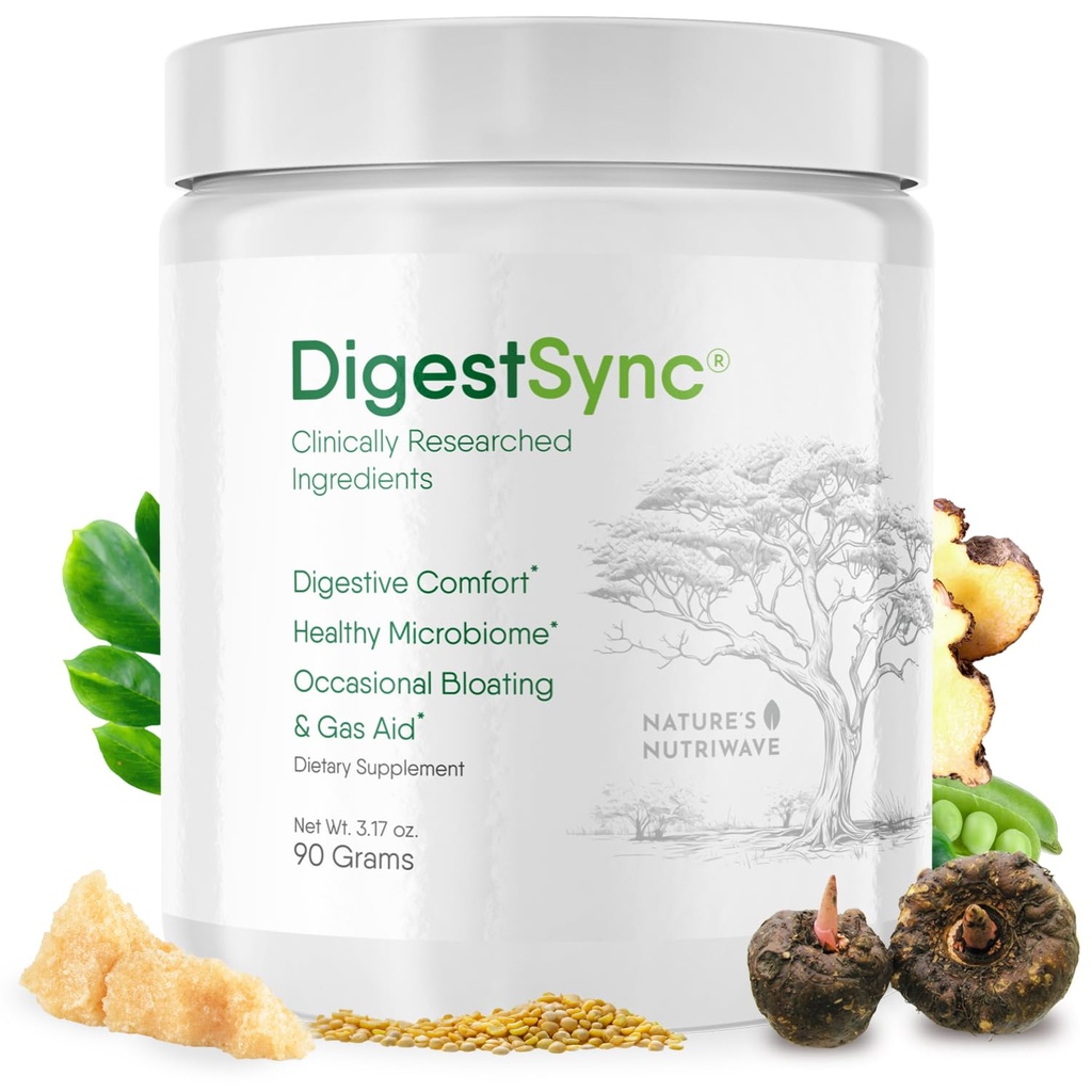 DigestSync Digestie Supplement voor Gut Health - Natuurlijke poeder voor spijsverteringsondersteuning, opgeblazen verlichting voor vrouwen & mannen, 100% natuurlijk groen poeder - 1 maand levering