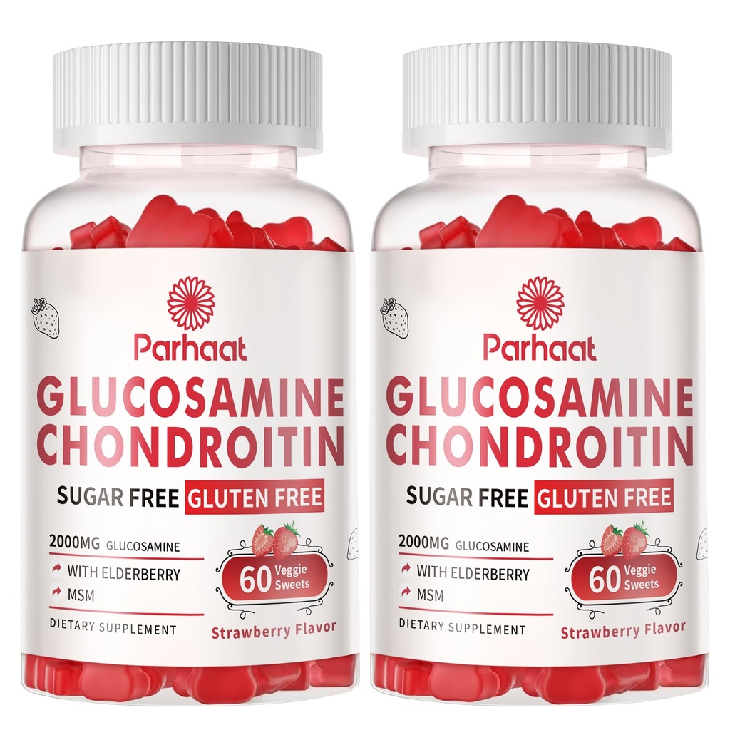 Glucosamine Chondroitin Gummies met MSM & Vlierberry Extra Sterkte - Gezamenlijke ondersteuning, Antioxidant Immune Support Supplement voor volwassenen, mannen en vrouwen. Aardbei-2pack