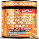 Clean Nutra Pumpkin Seed Oil Capsules + Saw Palmetto Biotin Collageen Keratine MSM Folaat Hyaluronzuur Supplementen B12 Zink Hair Supplement voor vrouwen Mannen Jodium 5-MTHF B-12 Vitamine B9-60 Pillen