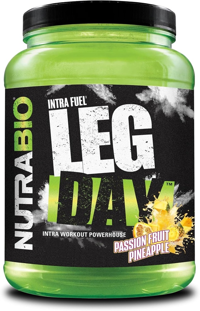 NutraBio Leg Day Intra Workout Poudre – Supplément de glucides avancé avec dextrine à grappes et électrolytes – Poudre de glucides avec des AEA/BAEC – Dextrine cyclique pour la performance - Passion fruit ananas,20 portions