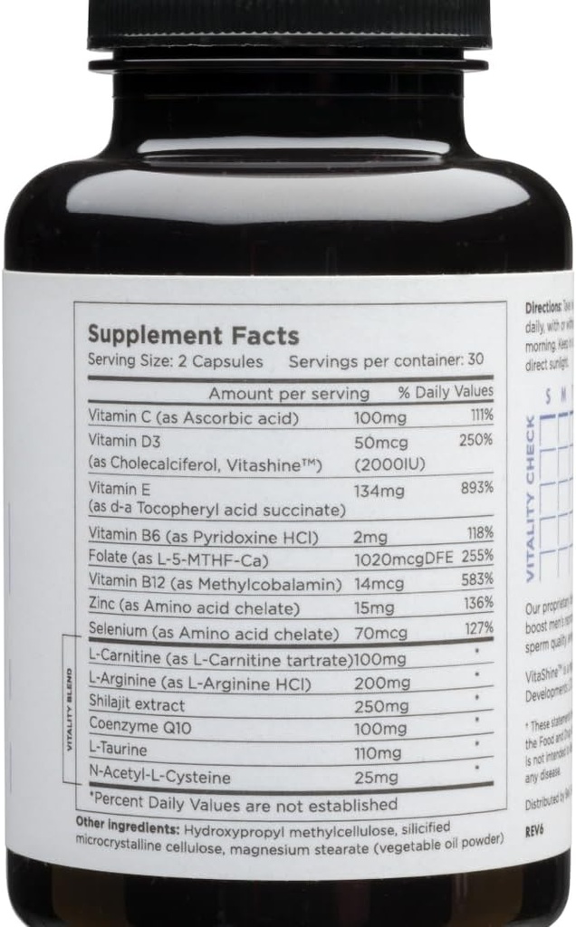 Beli Mannen Prenatale Multivitamine Preconception Vruchtbaarheid Ondersteuning, Verbeterde Sperma Gezondheid, Sperma Telling & Motiliteit, Testosteron, 60 Capsules met Vitamine E, B6, B12, Zink, Folaat & CoQ10, 30-Day Supply