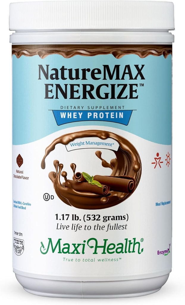 NatureMax EnergizeTM Wei Proteïne Poeder- Energie Ondersteuning Maaltijd Vervanging - 20g Proteïne Per Serveren - Natuurlijke Chocolade Smaak - Kosher Zuivel Vitamine - 1.17lb