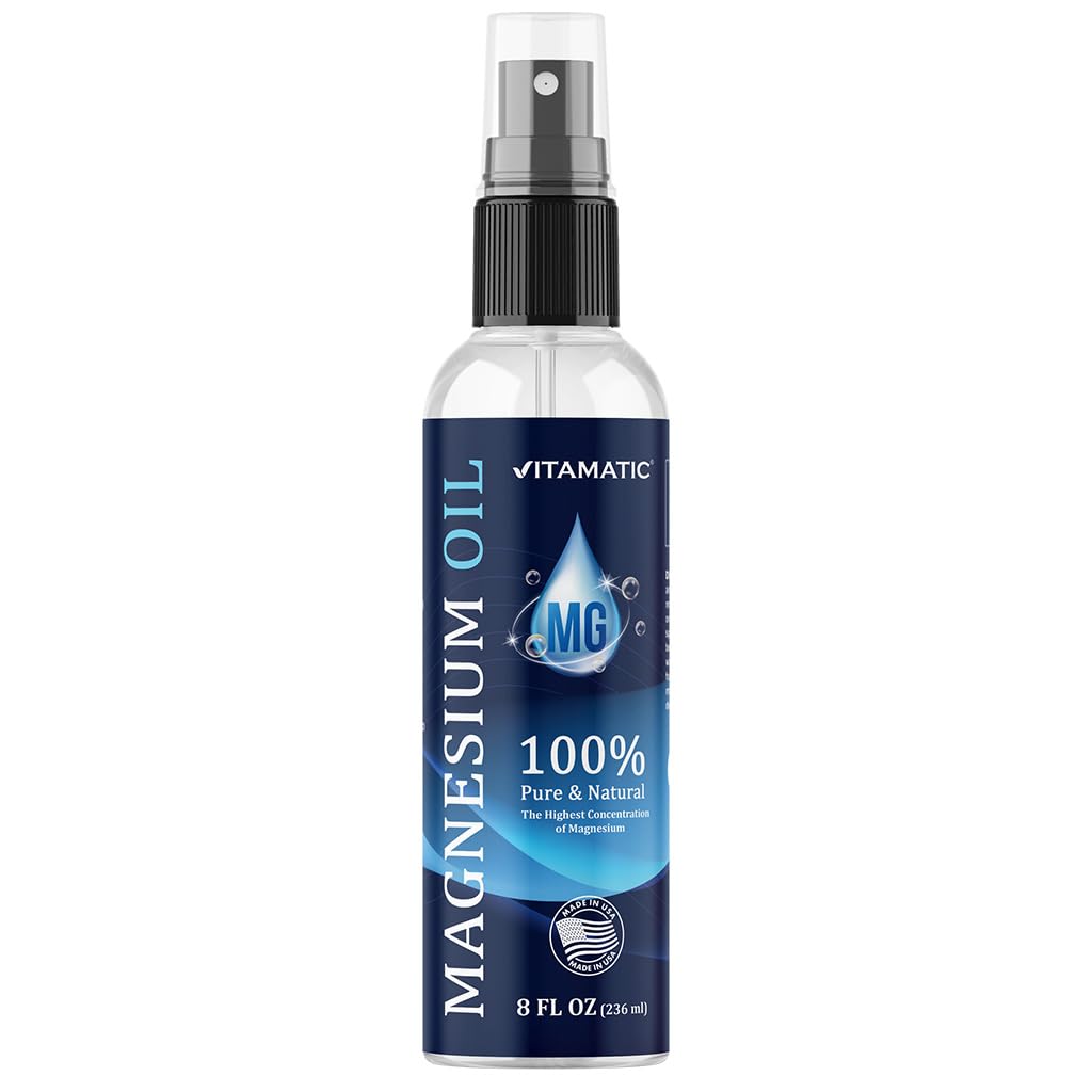 Vitamatic Pure Magnesium Oil Spray - 8 OZ - USP Grade Magnesium Spray, No Unhealthy Trace Minerals