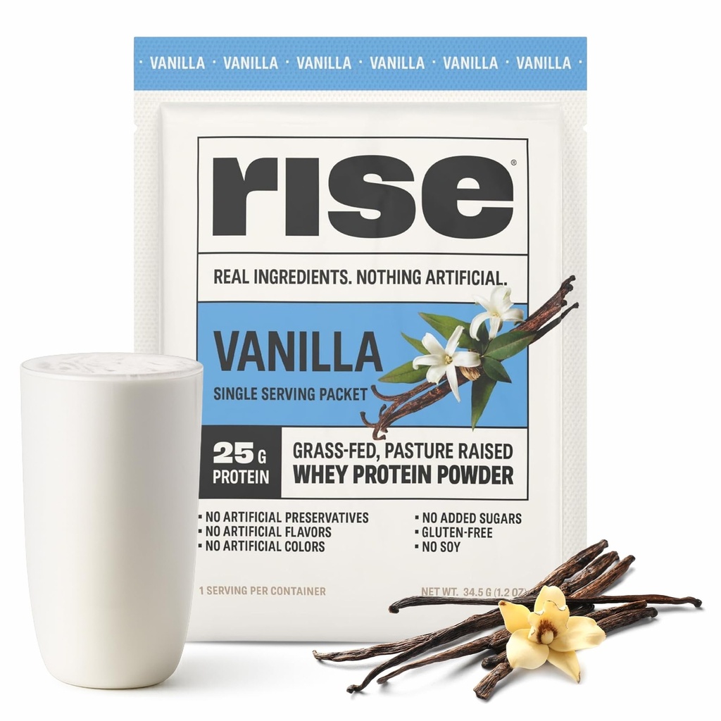 Rise Grass-Fed Wei Proteïne Poeder - Vanille 25g Proteïne Geen kunstmatige smaken, kleuren of conserveringsmiddelen - Suikervrij, Glutenvrij, Sojavrij (Single Serving, 1 Pack)