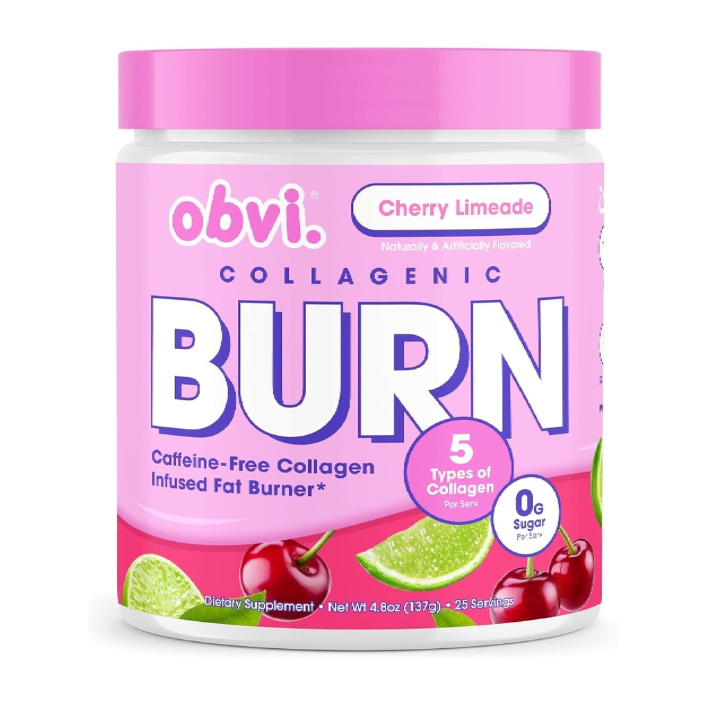 Obvi Collagenic Burn Powder: Collagen Peptide Blend avec GBB, Ashwagandha & Green Coffee: stimule le métabolisme, l'énergie et le bien-être.