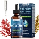 6-in-1 Liposomal Calcium 600 mg, Vitamin D3 & K2, Plant Based Vegan Liquid Algae Ca-lcium & Magnesium Zinc D3 5000 IU Supplement + K2 MK7 + Methyl B12, Maximum Absorption for Bone,Heart&Immune Health
