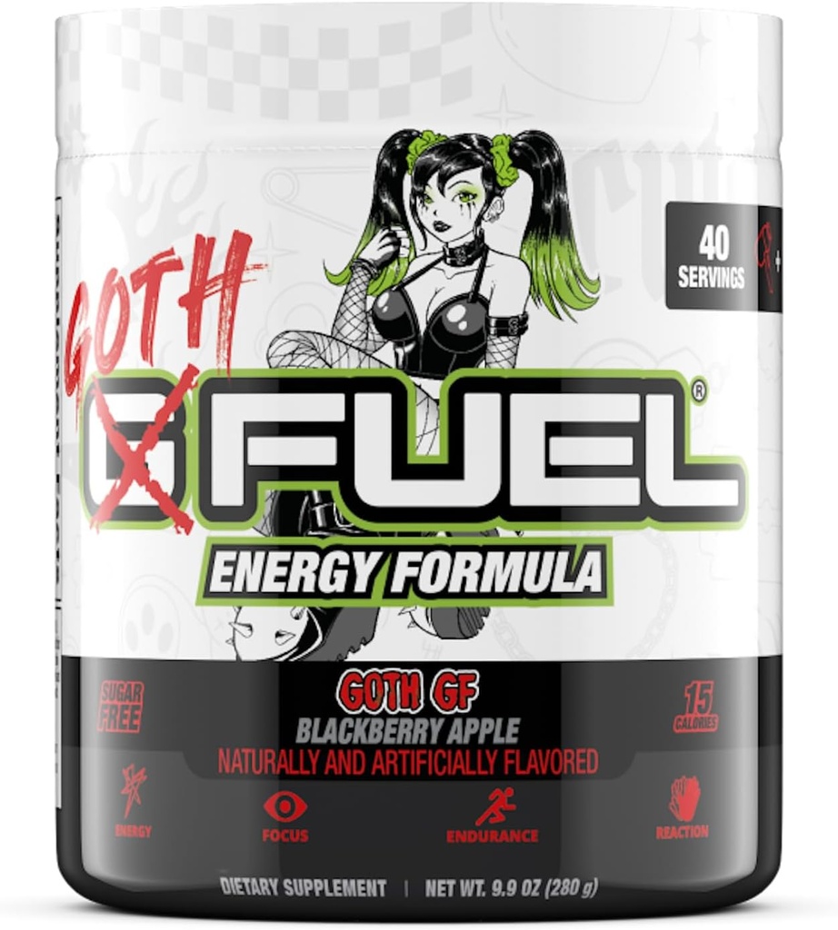 G Fuel Goth GF Energy Drink Powder, Pre-workout Cafeïnepoeder, Energy Powder Drink Mix voor Gaming, Sugar Free Focus Amino, Vitamine + Antioxidanten, 9.9oz (Blackberry Apple, 40 Servings)