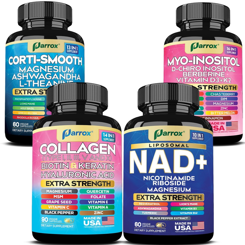 She Shines + NAD+ Bundle – Collagen Peptides with Biotin & Keratin, Myo-Inositol & Cortisol Support with Ashwagandha & L-Theanine + Liposomal NAD+ with Resveratrol & Adaptogens