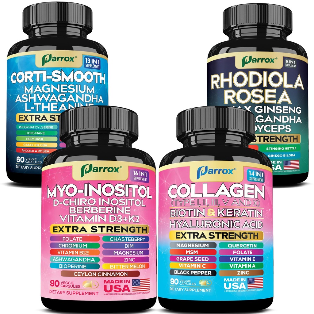 She Shines + Rhodiola Rosea Adaptogen Bundle – 59-in-1 Collagen, Hormonal & Stress Support with Myo-Inositol, DIM, Biotin, Lions Mane, Turmeric, Ginseng & Ashwagandha