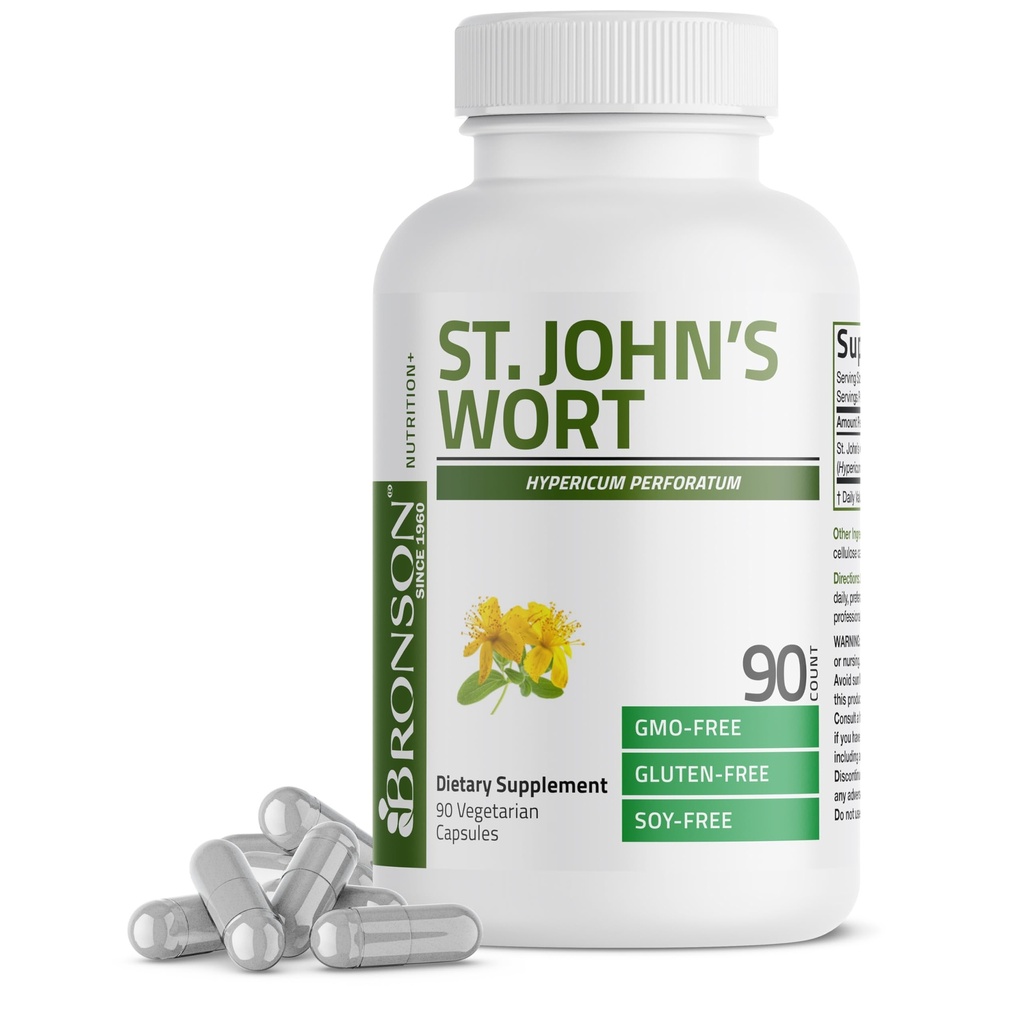 Bronson St. John's Wort 700 MG per Serving Hypericum Perforatum Ondersteunt een positieve Mood - Non-GMO, 90 Vegetarische Capsules