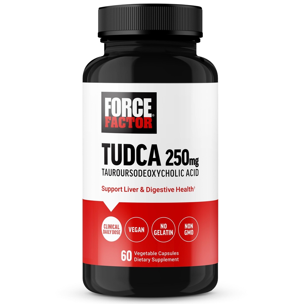 Force Factor TUDCA Lever Ondersteuning Supplement, Krachtige Bile Zout voor Gallblader Gezondheid en Lever Gezondheid, Tauurourso deoxycholzuur, klinische dosis, Vegan Vriendelijk, Niet-GMO, 60 plantaardige capsules
