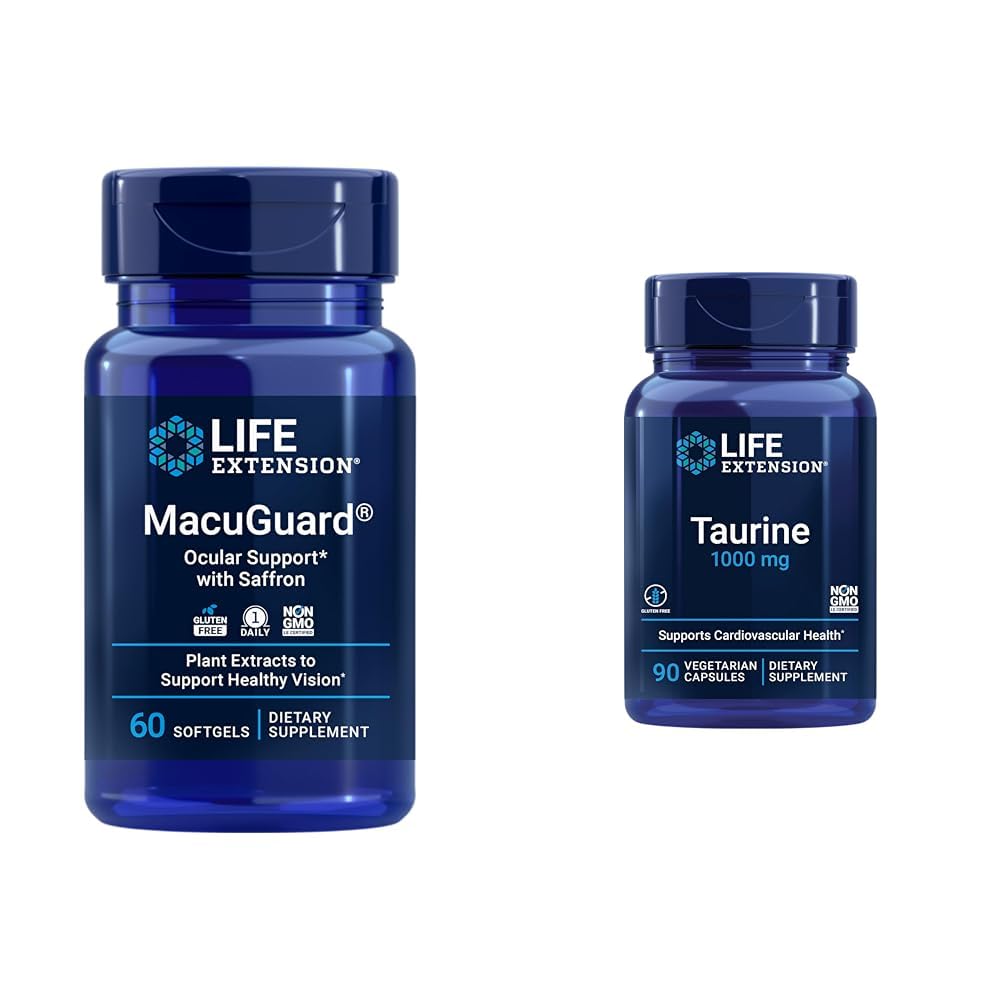 Prolongation de vie MacuGuard Eye Health Supplément avec Safran et Taurine Heart Health Capsules Bundle