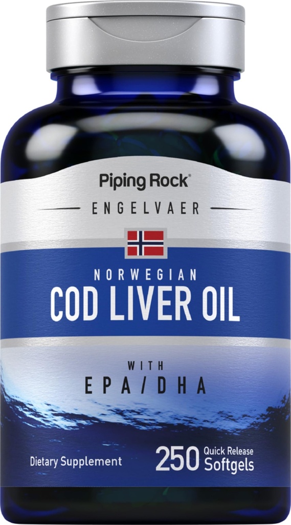 Piping Rock Cod Leverolie Softgels 250 Tellen met EPA DHA 