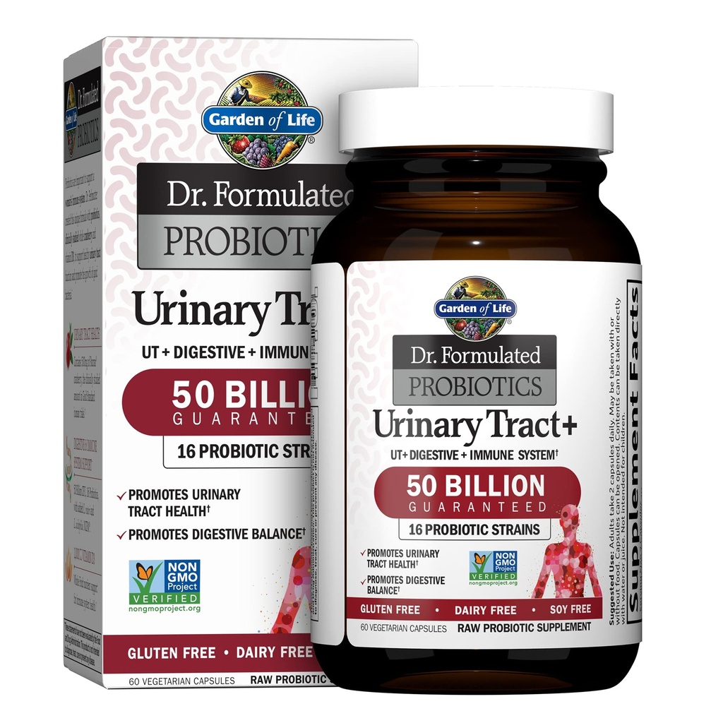 Garden of Life Dr. Formulated Probiotics Urinaire Tract+ - Acidophilus Probiotic met Pacran Cranberry voor urinaire gezondheid, spijsverteringsbalans - Gluten, zuivel en sojavrij - 60 Vegetarische Capsules