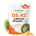 VEV Vitamine D3 K2 4.000 IE, 100 mcg MK-7, 300 Softgels met Kokosolie, Eenvoudig doorslikken K2 D3 Vitamine Supplement, Dagelijkse Nutriënt Ondersteuning