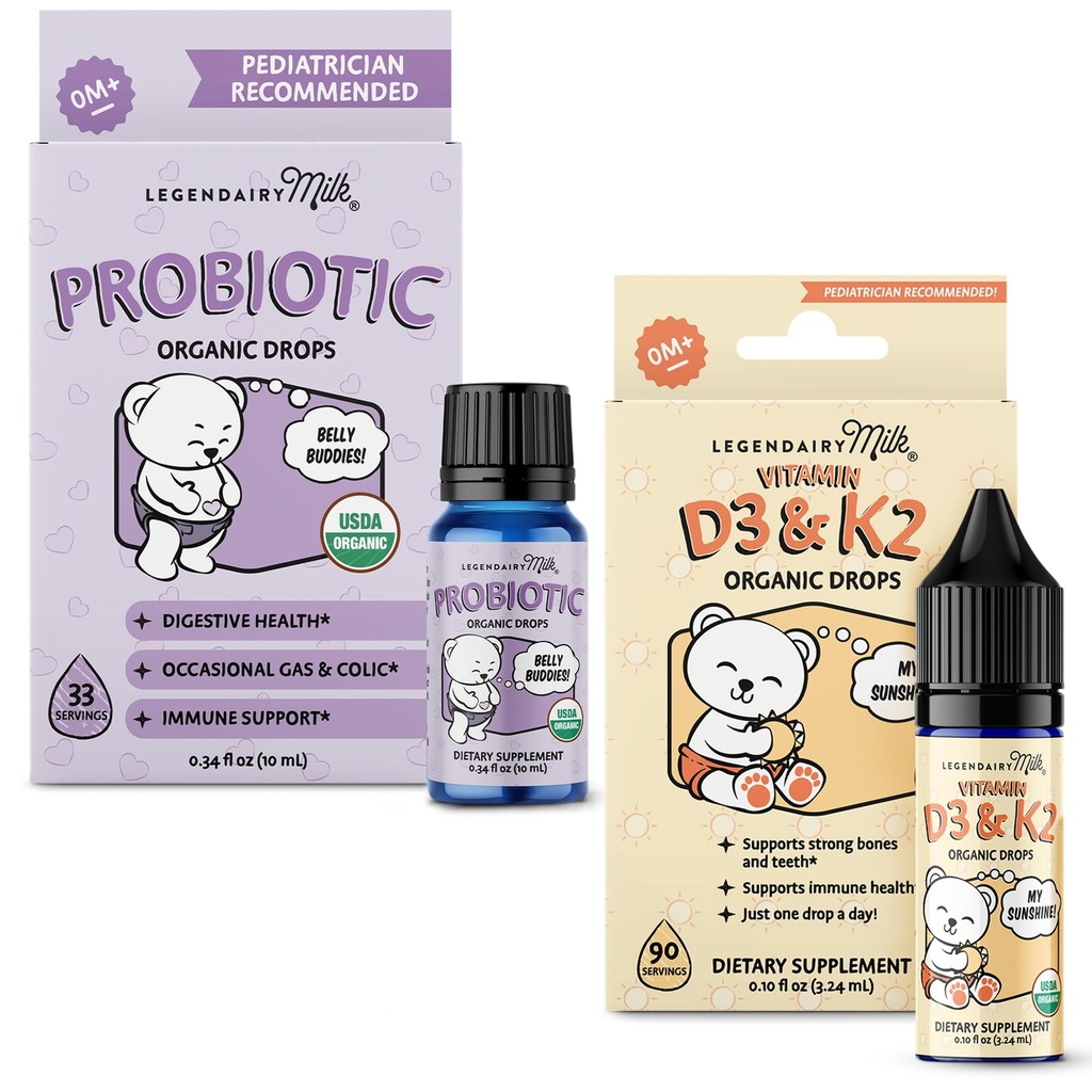 Legendairy Milk Baby Vitamin D3 K2 and Probiotic Drops Bundle Age 0+