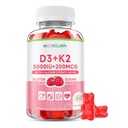 Vitamine D3 K2 Gummies met 5000IE D3, 200mcg K2 (MK-4 & MK-7 Blend), 80mg Calcium, ondersteunt Calcium Absorptie, Bone Health & Immune Ondersteuning, Raspberry Flavor, 60 Tellen