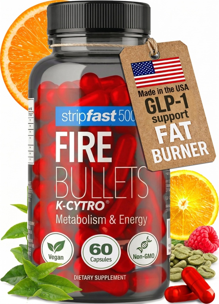 Fire Bullets pilules perte de poids pour les femmes et les hommes, Fat Burner GLP-1 Support, Suppresseur d'appétit, pilules de régime avec thé vert et Cayenne, 60 capsules