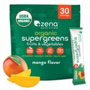 Zena Nutrition Organic Super Greens Powder, 70+ Superfoods, 0 Sugar, 3G Fiber, Spirulina, Chlorella, Paddenstoelen, Prebiotica/Probiotica, Digestieve Enzymen voor Gut Health, Mango, 30 Drink Mix Packets
