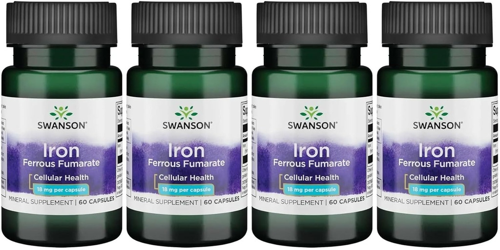 Swanson Iron (Ferrous Fumarate) - Mineral Supplement Promoting Energy Support - High-concentration Formula Assists in Oxygen Delivery & Fatty Acid Metabolisme 60 Sgels (4 Pack)