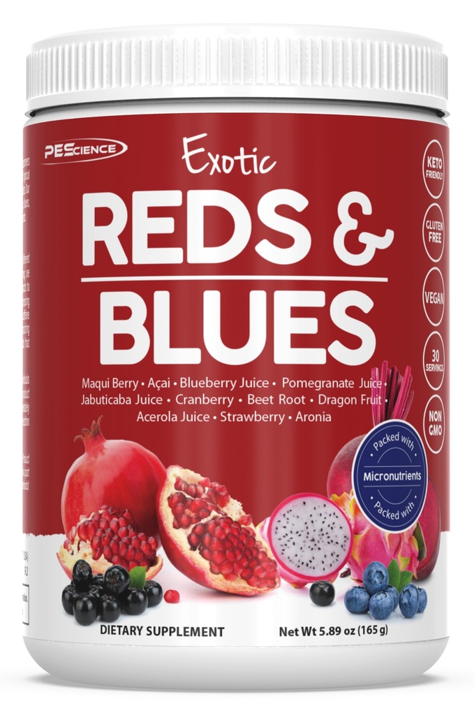 PEScience Reds & Blues Superfoods Poeder, 30 porties, Myo-Inositol Supplement, Beetwortelpoeder, Granaatappel en Acai Extract, Freeze-Dried Antioxidant Fruit Blend