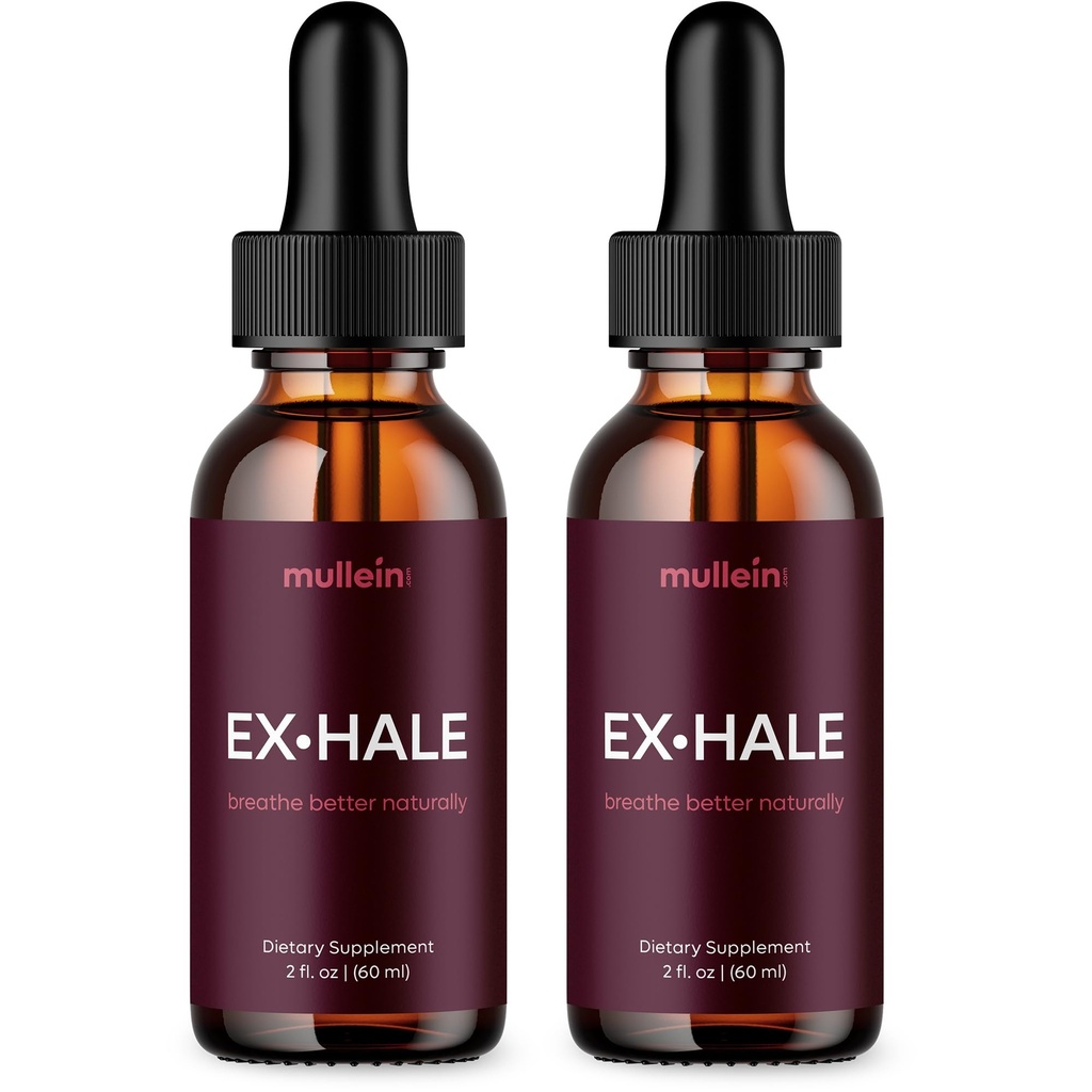 mullein Exhale Drops for Lungs: 2oz, Tincture w/Warming Comfort Sensation - Turmeric, Ginger, Cinnamon, Raw Honey, & More - Clear Up, Recover, & Restore Your Breathing Power - 2 Pack