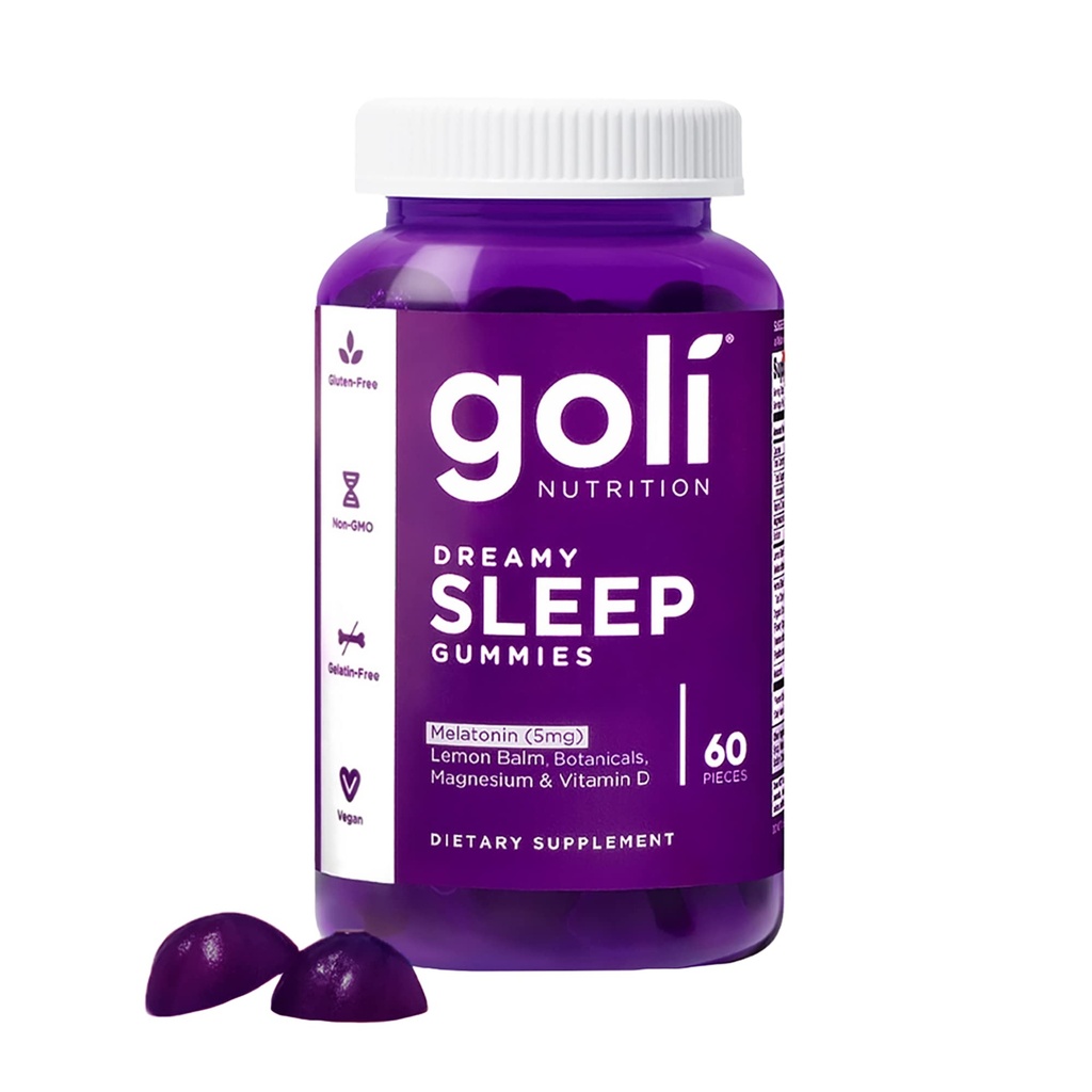 Goli Dreamy Sleep Gummy - 60 Count - Melatonine, Vitamine D, Magnesium, en Citroen Balsem Extract - Gelatine-vrij, Glutenvrij, Veganistisch & Non-GMO