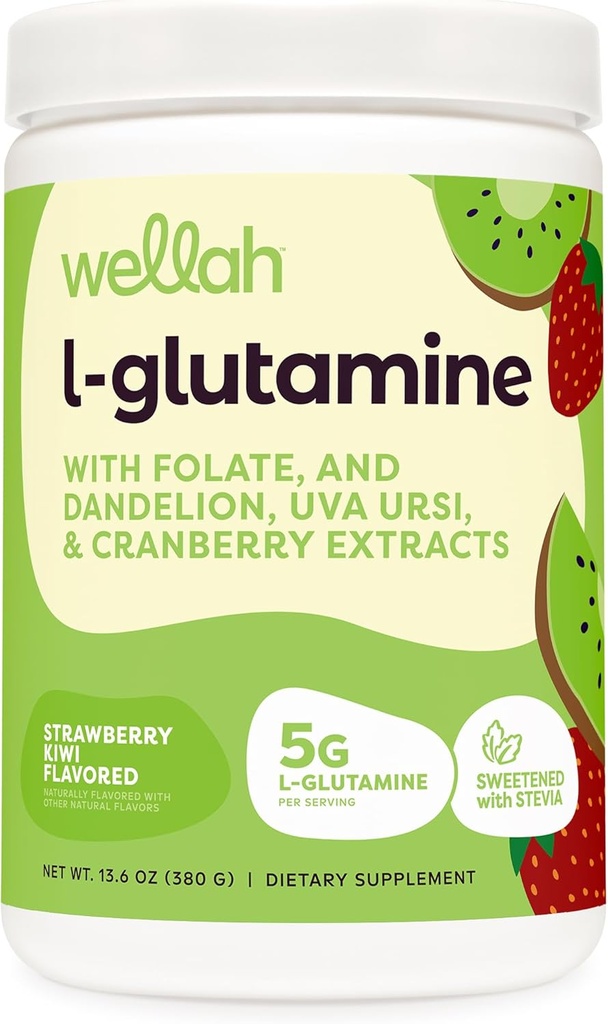 Wellah L-Glutamine Poeder Aardbei Kiwi (50 porties) - 5g L-Glutamine Per portie, gezoet met Stevia