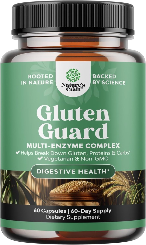 Enzymes digestifs du gluten à action rapide pour l'intolérance - Enzymes digestifs du gluten pour les femmes et les hommes pour le ballonnage avec DPP IV Blend Plus Lipase Amylase Bromelain pour Gut Health & Digestion Support - 60 Ct