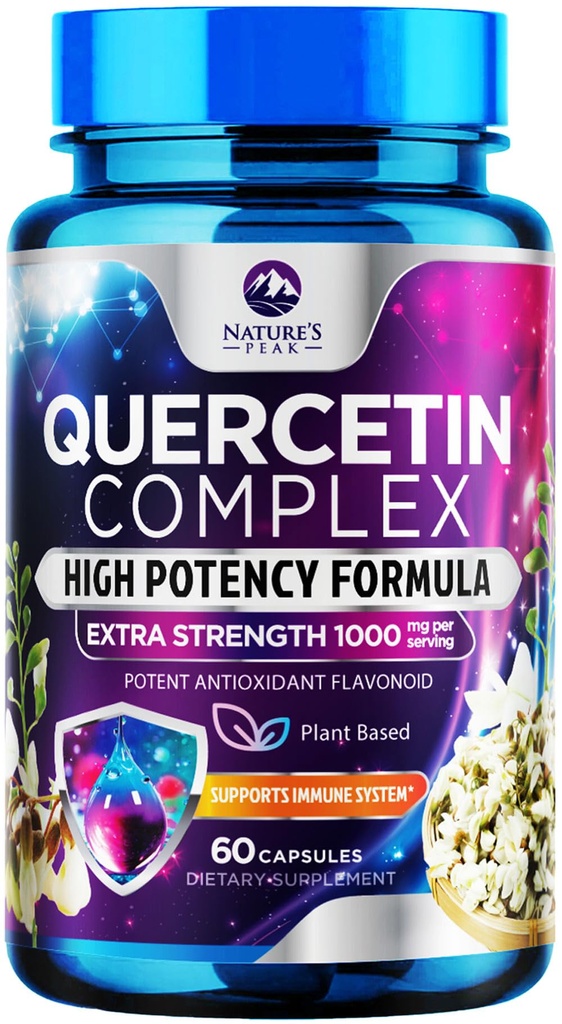 Quercetin Supplement - Extra Strength Antioxidant for Immune Support & Respiratory Health - High Absorption - Quercetin Dihydrate 1000mg Per Serving - Gluten Free - USA Bottled - 60 Veggie Capsules