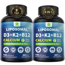 6-in-1 Liposomal Vitamin D3 K2 Calcium Supplement - Plant Based Calcium 600mg with Vegan Vitamin D3 5000 iu + Vitamin K K2 MK7 + B12, Algae Ca-lcium Magnesium Zinc for Bone, Softgels, 2 Pack
