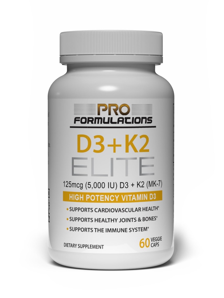 Pro Formulations MD D3 + K2 Elite – Vitamine D3 + Vitamine K2 – Approvisionnement de 60 jours – Haute puissance, Biodisponible MK-7