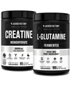 Ge Jacked Factory Creatine Monohydraat Poeder 425g, 85 SV & L-Glutamine Supplement 500g, 100 SV - No Artificial Fillers, Unflavored